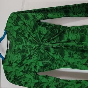 ZARA Green Floral Knotted Front Long Sleeve Dress
